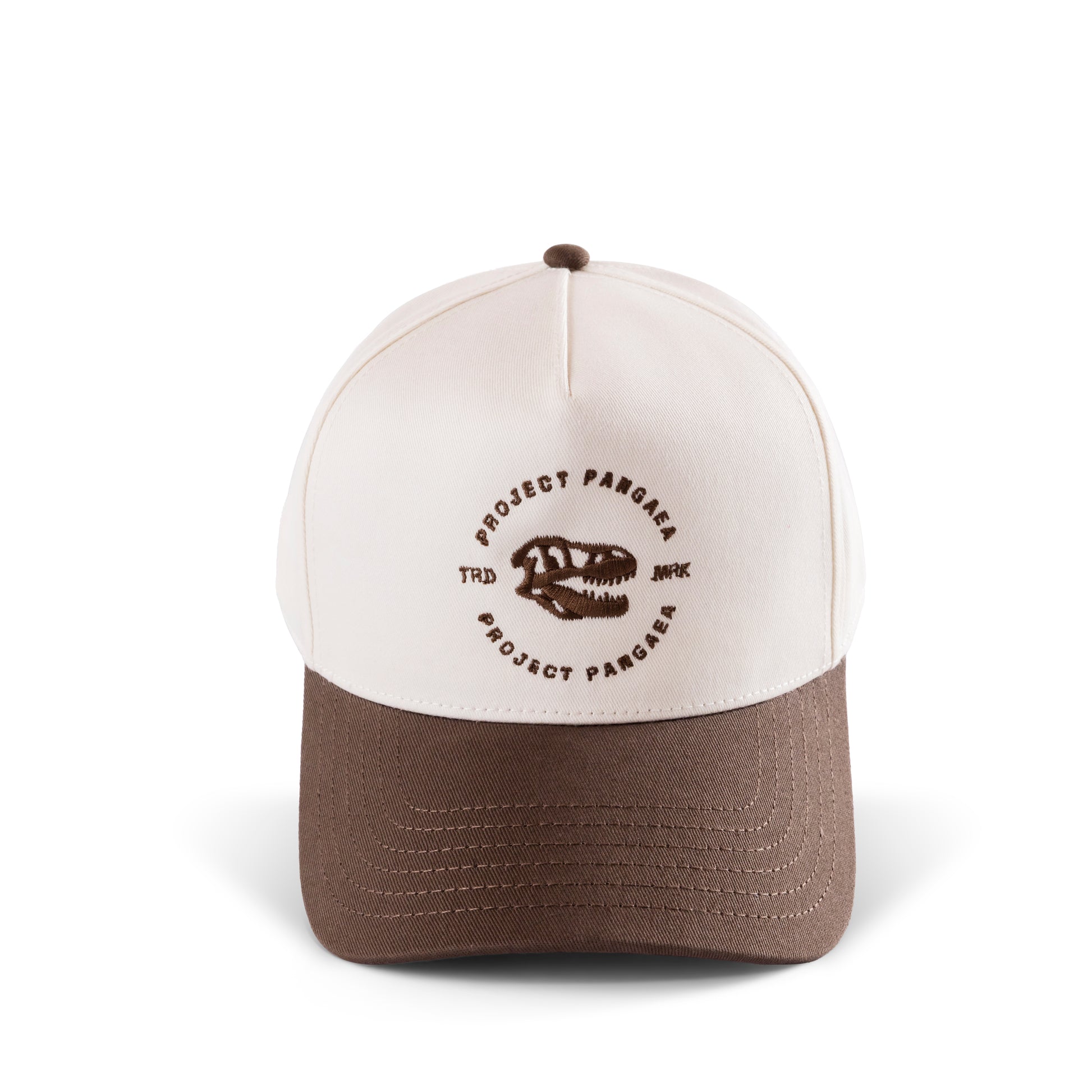 t-rex hat
100% cotton dome hat with curved peak. 
Embroidered Tyrannosaurus rex skull design with Project Pangaea stitched above and below T. Rex skull. TRD MRK written on the sides. 