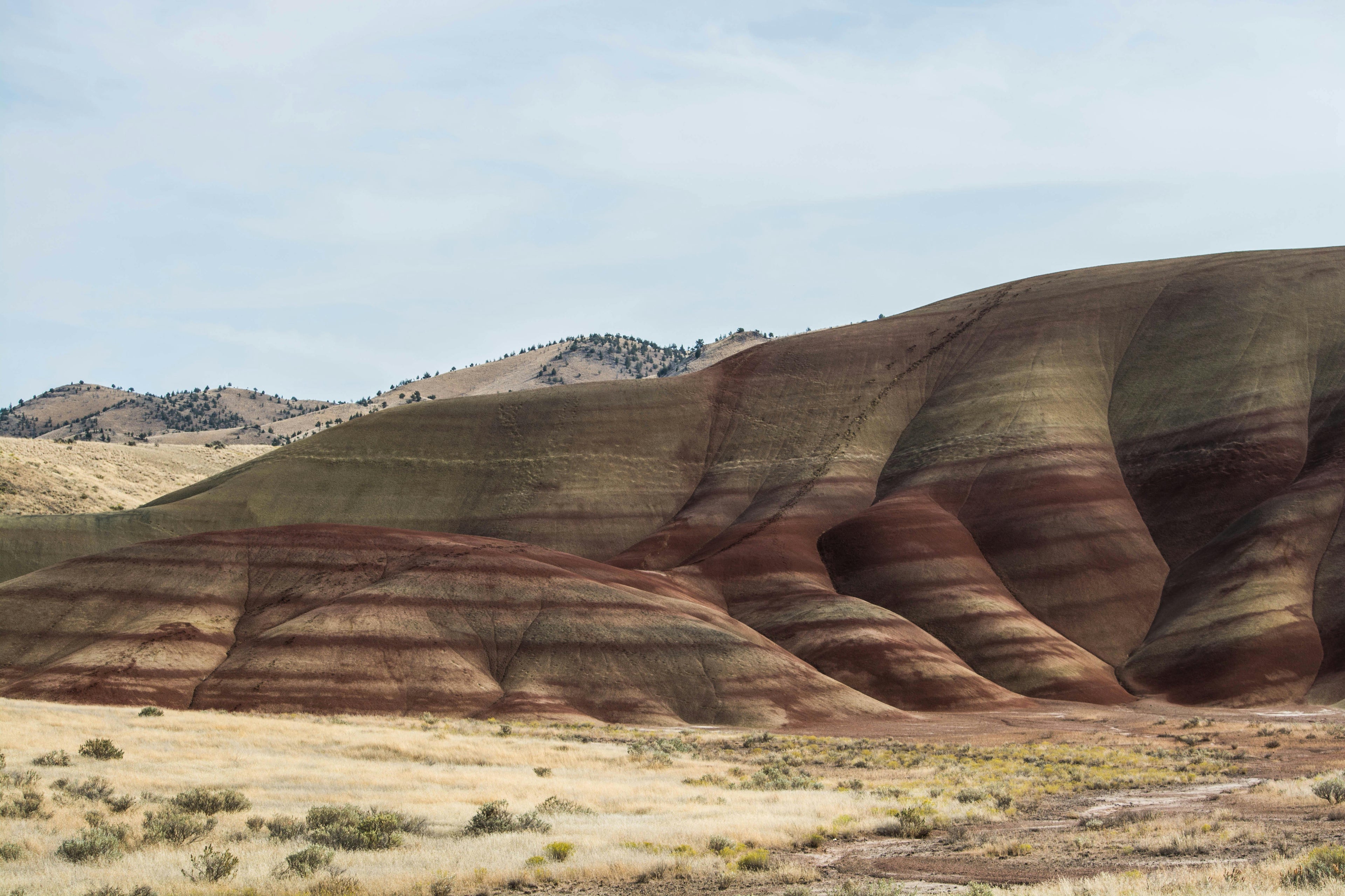 Mountain scene with layers in the rock signifying the layers of history to understand earth's history of dinosaurs and prehistoric life - while also getting to wear cool dinosaur clothes! 
